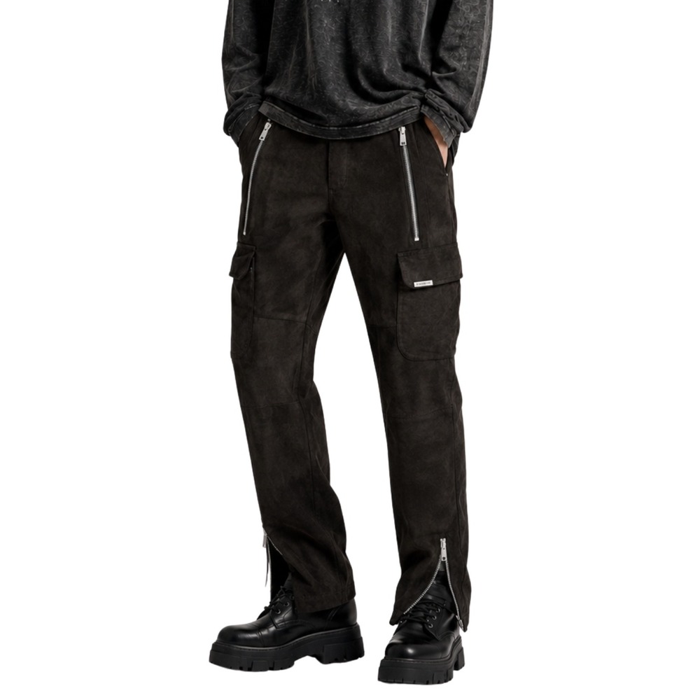 Represent England Faux Suede Utility Cargo Slim Fit Pants Mens Black Small Moto